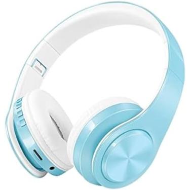 Imagem de Fones De Ouvido Bluetooth Headset Fones De Ouvido Sem Fio Com Suporte Para Cartão SD Com Reprodução De Microfone 20 Horas Eletrônica,Azul Suave,P 52x30x20cm,Hilarious123