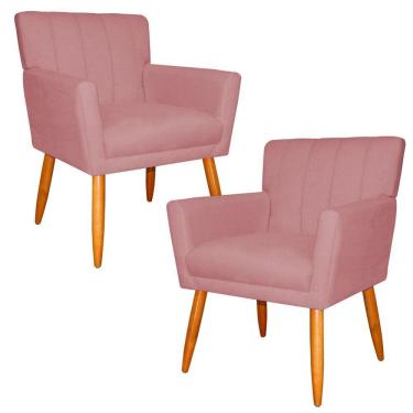 Imagem de Kit 2 Poltronas Decorativa para Sala de Estar Cecília Suede Rosa - Montanaris Decor