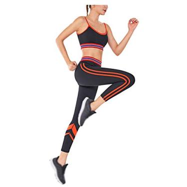 Imagem de Calças de fitness femininas para levantamento de quadril + sutiã esportivo, meia-calça de ioga para meninas, leggings elásticas de cintura alta para mulheres, (P-GG) Charme Preto-G