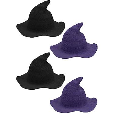 Imagem de Haconba 4 Pack Halloween Witch Hat Wool Witch Hats for Halloween Party Decor (Color set 6)