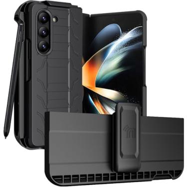 Imagem de Capa com clipe e compartimento para caneta S para Galaxy Z Fold 5 5G, capa tática Nakedcellphone e suporte de coldre de quadril de cinto personalizado para visualização combo para telefone Samsung Z