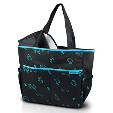 Imagem de BOLSA DE BEBÊ MATERNIDADE ESTAMPADA COM 4 BOLSINHOS E TROCADOR IMPERMEÁVEL JACKI DESIGN PRETO AZUL