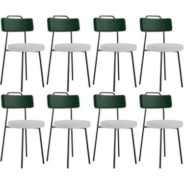 Imagem de Kit 08 Cadeiras Decorativa Estofada Sala Jantar Barcelona L02 Facto Verde Musgo Linho Cinza - Lyam