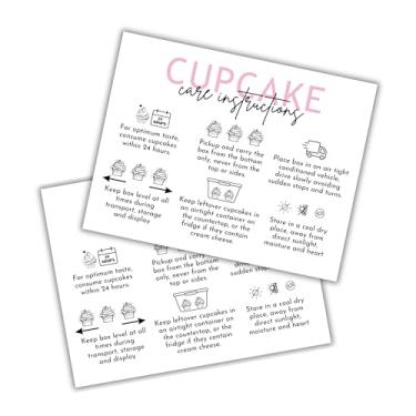 Imagem de Cartões de instruções de cuidados com cupcake, pacote com 30 unidades, 10,8 x 14 cm, como armazenar embalagem do cliente, dicas de armazenamento, kit de cookies de decoração DIY