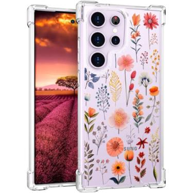Imagem de Topgraph Compatível com Samsung Galaxy S23 Ultra capa fofa transparente para mulheres e meninas, design de capa de telefone transparente de designer (flores abstratas de verão rosa)