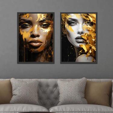 Imagem de Conjunto Quadros Decorativos com Moldura  Salão Beleza Mulheres Dourad
