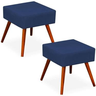 Imagem de Kit 02 Puffs Banqueta Decorativa com Pés Palito Lívia W01 Suede Azul M
