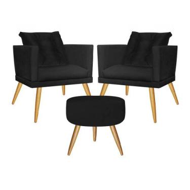 Imagem de Kit 02 Poltrona Com Almofada e Puff Lucia Confort Sala Recepção Escrit