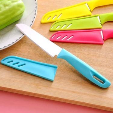 Imagem de Faca Inox Cozinha Aço Portátil Colorida Lâmina Afiada Corta Fatia Legu