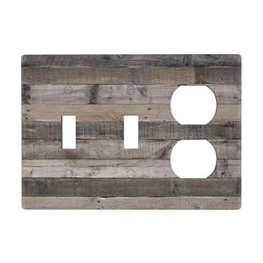 Imagem de Placa de parede combinada de madeira rústica cinza, 2 interruptores, 1 capa de tomada duplex, placa de interruptor 3 capas decorativas para interruptor de luz de fazenda de 11 x 16,38 cm
