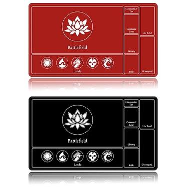 Imagem de EDGFRTOIO Card Playmat Stitched with Magic Zone for MTG Card Game Playing, Commander Board Game Desk Mat Duel Mat Card Battles Binder Deck 24x14inches for Beginner (Black, Red, 2 Pack)