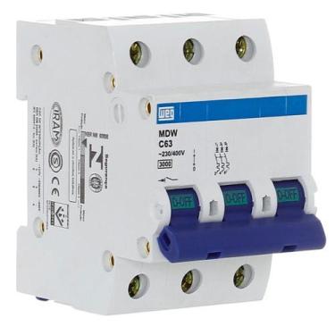 Imagem de Disjuntor Tripolar Weg 63a Curva C 3KA Mdw-c63-3