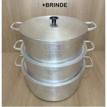 Imagem de Jogo De Panelas Alumínio Batido Fundido 3 Peças N26 Ao 30 Tampa Grossa