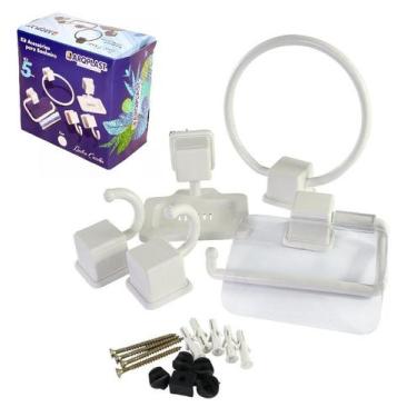 Imagem de Kit Acessórios de Banheiro com 5 Peças Branco Praticidade - Compre Já 