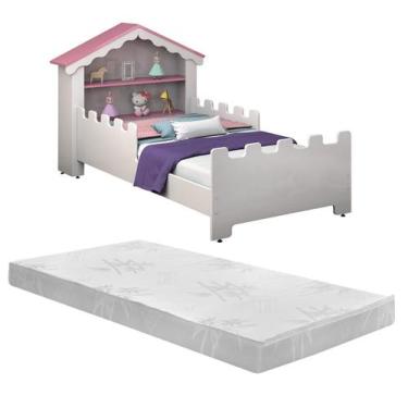 Imagem de cama infantil com colchão cabeceira de casinha - Frausto