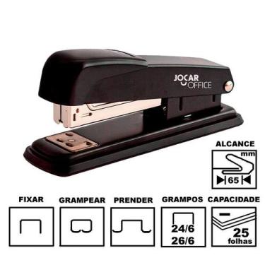 Imagem de Grampeador Jocar Office 93014 Preto Metálico 13cm 24/6 Ou 26/6 Até 25 