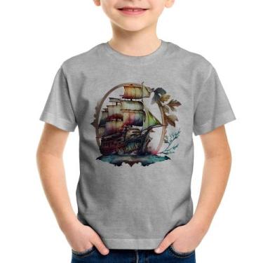 Imagem de Camiseta Infantil Navio e Flores - Foca na Moda, Cinza, 14