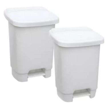 Imagem de Kit 2 Lixeiras Com Pedal Fixador Para Saco de Lixo 35l Branca - PLASTI