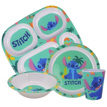 Imagem de Jogo Refeição Infantil Melamina Stitch Disney Pratos, Tigela e Copo- Tuut