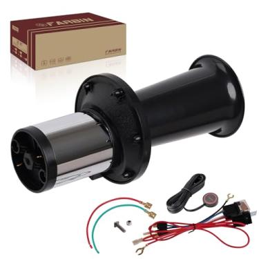 Imagem de FARBIN Buzina OOGA 12v antiga clássica para carro com botão Old School Chrome Ahooga buzina de ar estilo vintage buzina divertida OOOGAH som buzina de carro (kit de buzina de tom estranho prata)