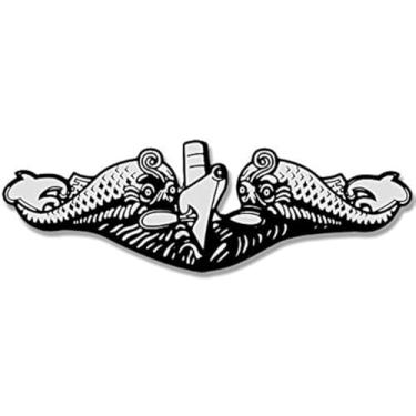 Imagem de Adesivo em forma de golfinhos American Vinyl Black & Silver Submarine Warfare (logotipo azul marinho insígnia submarino)