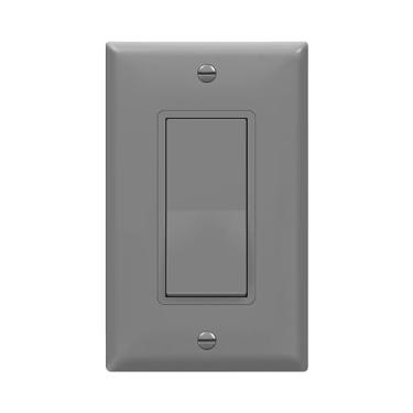 Imagem de ENERLITES Interruptor de pá liga/desliga decorador com placas de parede, polo único, 3 fios, parafuso de aterramento, grau residencial, 15A 120V/277V, certificação UL, 91150-GYWP, cinza