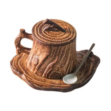 Imagem de WeiLaiKeQi Caneca de café Cup de xícara de café, retro, criativo 225ml Drinkware de manhã xícara de café da manhã xícara rústica para de bebida, com Colher de Tampa