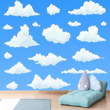 Imagem de Lcythiazole Papel de parede infantil de tamanho personalizável com fundo azul 3D papel de parede de nuvem branca para sala de estar, quarto de criança, banheiro