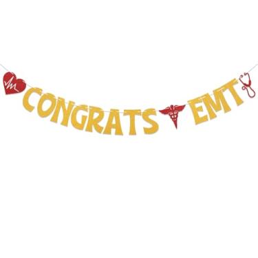 Imagem de Congrats EMT Banner - EMT Nurse Grad Decor, Future Nurse Sign, 2025 Nuring School Survivor Graduation Party Decorações Ouro Glitter