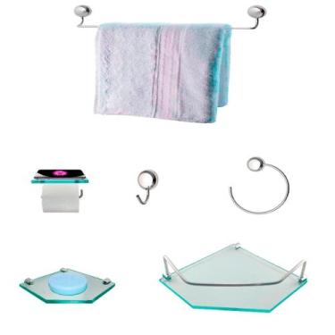 Imagem de Kit Para Banheiro Cosmo Vidro Sextavado Incolor - J.A