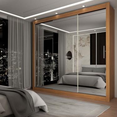 Imagem de Guarda-Roupa Casal Del Plata 3 Portas 4 Gavetas Espelhado Cinamomo/Off White - Panorama Móveis