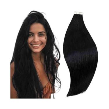 Imagem de Fita para extensão de cabelo Fita em extensões de cabelo # 1B Natural Preto Remy Cabelo Humano 20pcs 50g Fita de trama de pele sem costura reta e sedosa em extensões de cabelo adesivo dupla face Fita