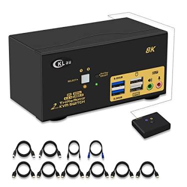 Imagem de CKLau Switch Kvm De Monitor Triplo Usb 3.0 De 2 Portas Hdmi 2.1 8K A 60 Hz 4K A 144 Hz Com Cabo De Áudio E Todas As Entradas Para 2 Computadores E 3 Monitores, Suporta Comutação De Teclas De Atalho