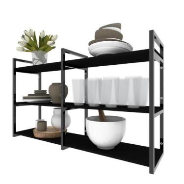 Imagem de Prateleira industrial nichos cozinha preto suporte industrial carrinho