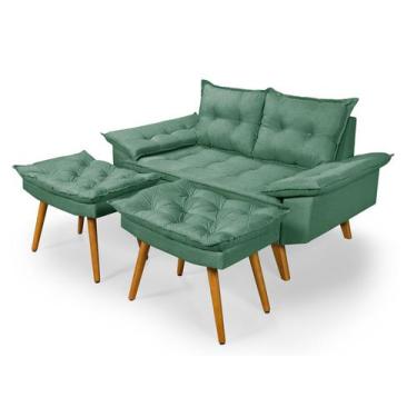 Imagem de Sofá 2 Lugares Bariloche em Linho Mais Duas Banquetas  - Essencial Est