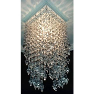 Imagem de Lustre De Cristal Acrílico Importado Alto Brilho com 3 Camadas Luminária de Sobrepor Decorar Sala de Estar 19x40 cm - Veneza