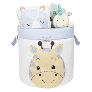 Imagem de Cesto Organizador De Brinquedos Bordado Girafa Azul