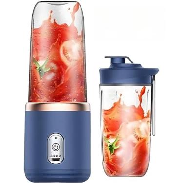 Imagem de Espremedor Elétrico Mini Liquidificador Portátil 4 Lâminas De Suco De Alimentos Misturador 400ml (2 COPOS AZUL)