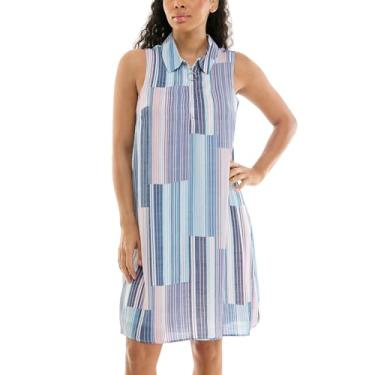 Imagem de Zac & Rachel Vestido feminino sem mangas com colarinho e zíper ajustável no peito, Blazer branco/azul marinho brilhante, G