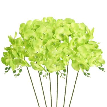 Imagem de INSUNSIX Orquídeas verdes flores artificiais 6 peças de orquídeas de seda 89 cm hastes de orquídeas artificiais que parecem reais para decoração de mesa de casamento em casa (verde)