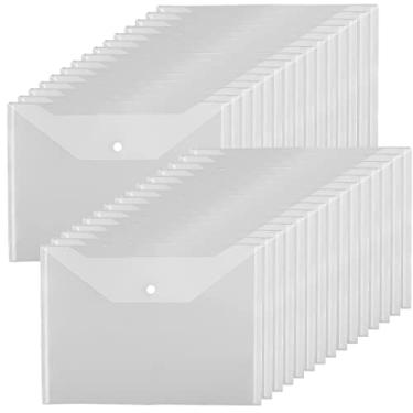 Imagem de JIKIOU 30 envelopes de plástico com fecho de botão de pressão, pastas de plástico transparente para documentos, pasta de arquivos de plástico impermeável, tamanho A4, para escola e material de