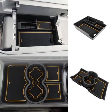 Imagem de BestEvMod Para Rivian R1T e Rivian R1S Caixa de armazenamento de apoio de braço e suporte de copo bandeja organizadora de console central inferior 2 peças com acabamento de PVC compatível com