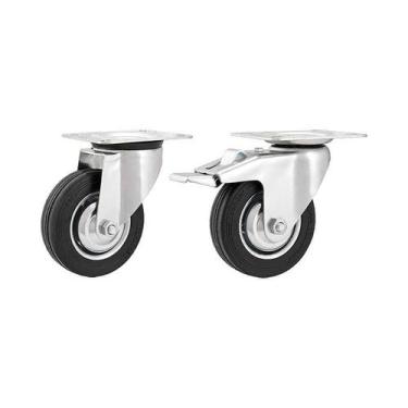 Imagem de Kit 2 un rodízio giratório freio borracha preta 3" 76mm 40kg - VONDER