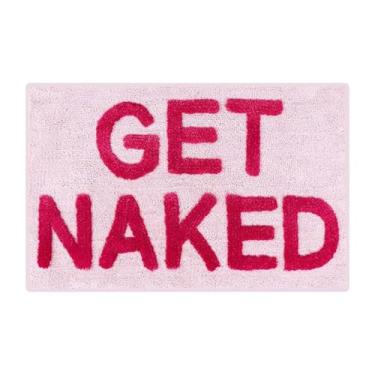 Imagem de Tapete de banho Get-Naked, tapetes de banheiro fofos, tapete de banho rosa antiderrapante absorvente, decoração de banheiro engraçada, tapetes de decoração de banheira, tapete de chuveiro lavável para