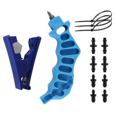 Imagem de UFURMATE Conjunto de ferramentas de cortador de perfuração de tubo de irrigação por gotejamento, 1 peça de ferramenta de perfuração de gotejamento combinada 2 em 1 e 1 peça de cortador de mangueira de
