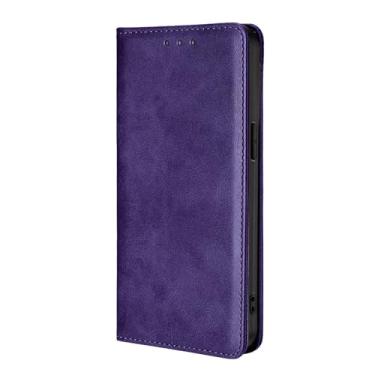 Imagem de LYJSMGZ Capa de couro para iPhone 16E, capa de telefone carteira masculina e feminina, compartimentos para cartões, fecho magnético, capa flip em pé, proteção contra quedas, roxa, 16E