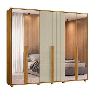 Imagem de Guarda-roupa Casal Volpi Ripado 6 Portas 6 Gavetas 4 Portas C/ Espelho - 7 Decor Cumaru E Opala