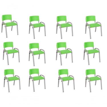 Imagem de Kit 12 Cadeiras Infantil Iso Base Cinza Verde Claro