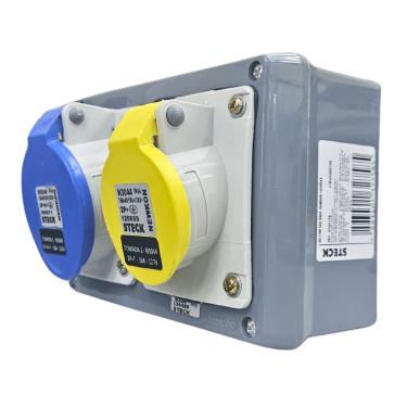 Imagem de Quadro Sobrepor C/ 1 Tomada Ind. N5049 + 1 Tomada Ind.N3044 Cód. S304148 – Steck