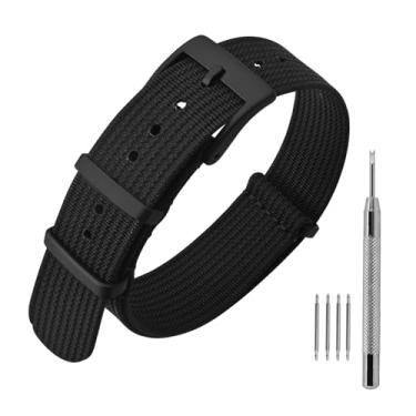 Imagem de ANNEFIT Pulseira de relógio de nylon de 21 mm, pulseira de relógio militar impermeável com fivela preta pesada (preto)